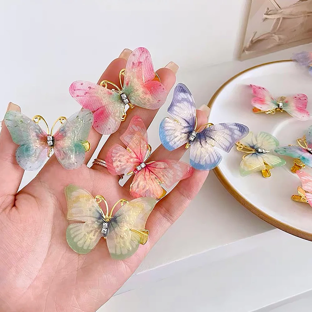 6pcs/Set Mini Simulation Butterfly Barrettes Hairpin Non-Slip Colorful Gradient Side Bangs Duckbill Clips For Baby Teen Girls