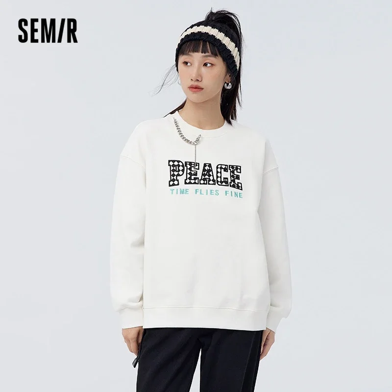 

Semir Hoodies Women Fashionable Cool Spring Loose Personalized Fried Street Fleece Round Neck Bottom Sweatshirt Fashionable