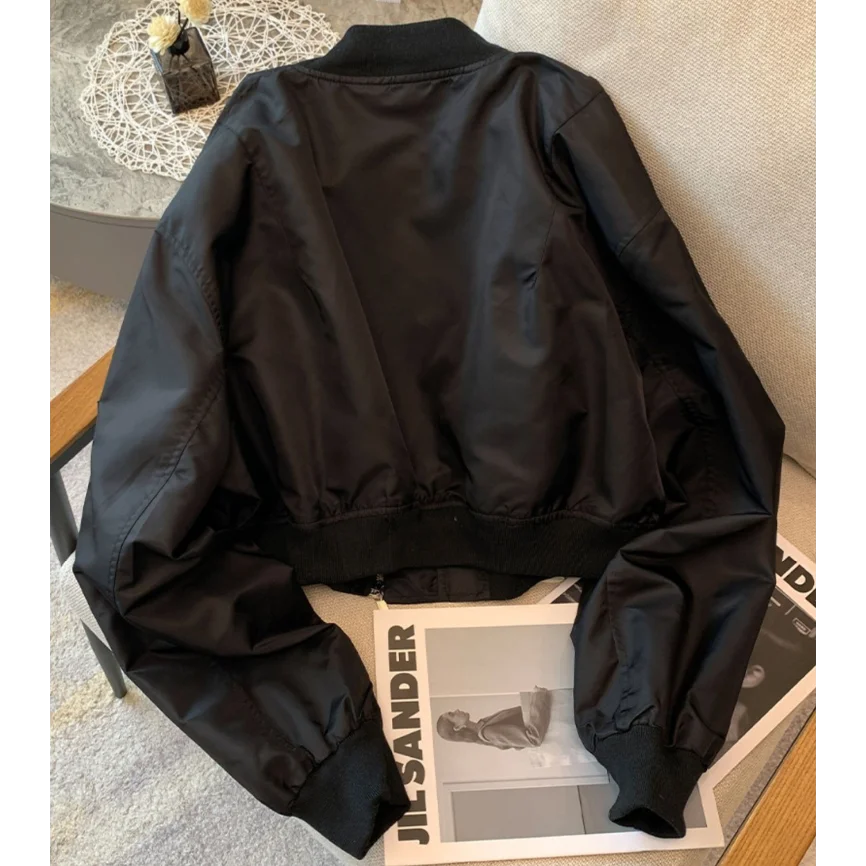 ربيع الخريف الإناث سستة سترة قصيرة المرأة بلون أبلى السيدات أزياء طويلة الأكمام معطف البيسبول #4