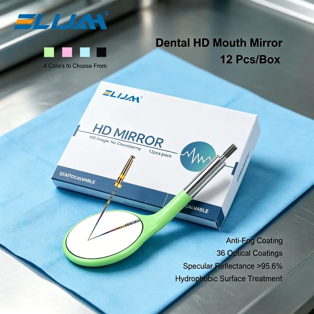 

ELIJAH Dental HD Mouth Mirror 12Pcs/Box Anti-Fog 4 Colors To Choose From 22/24mm Autoclavable for Dental Examination Dentistry