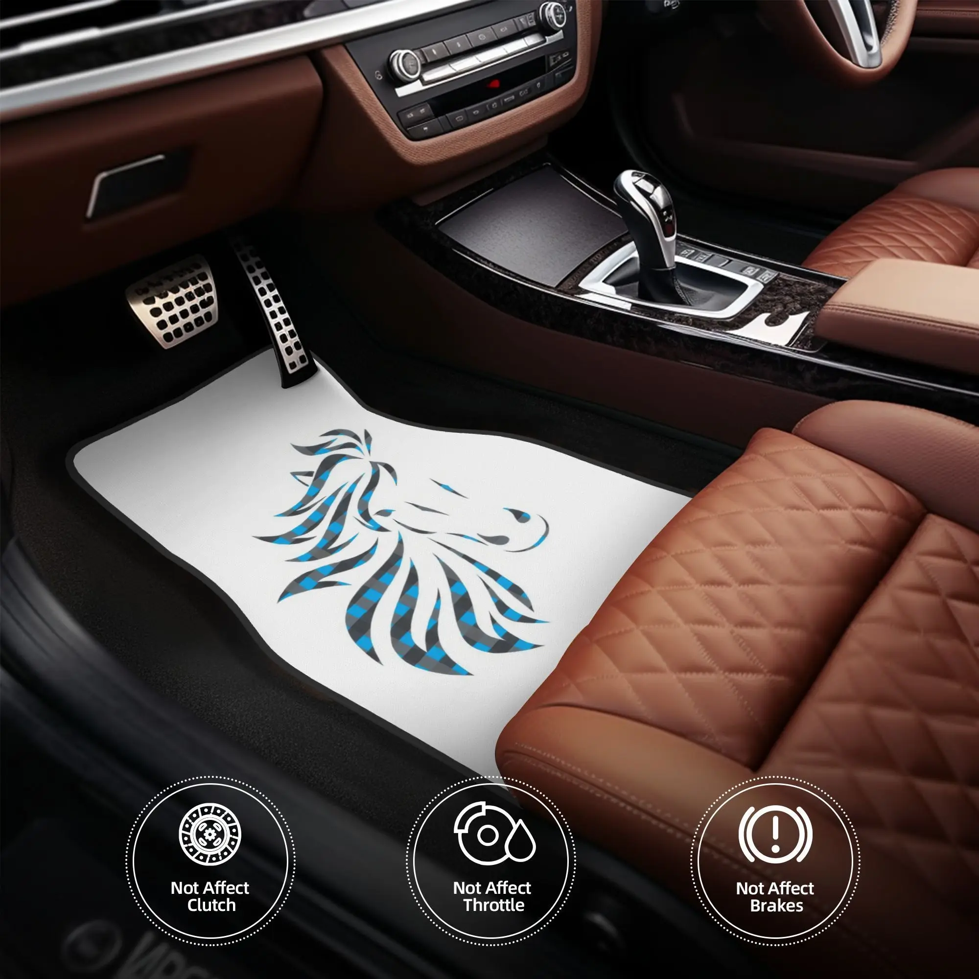 4pcs Horse Lover, Blue Plaid Horse Line Drawing Design Car Floor Mats, Durable Polyester Fiber, Fit For Cars, Ideal Gift, Vehicl
