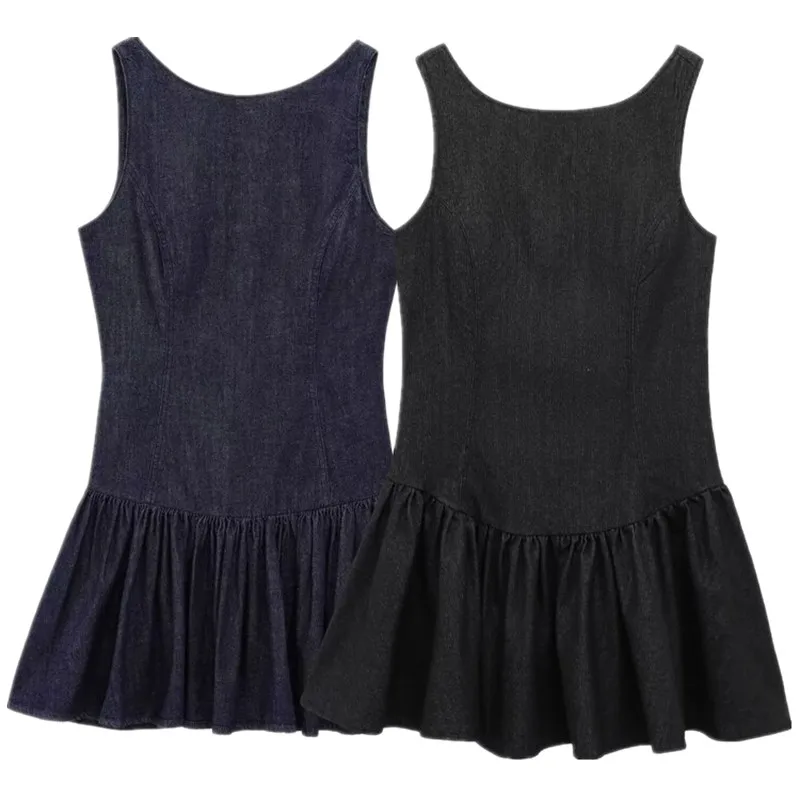 Primavera 2025 nova chegada feminino ort denim efeito dr em camadas decoração mistura de algodão svel redondo ne commuter sle