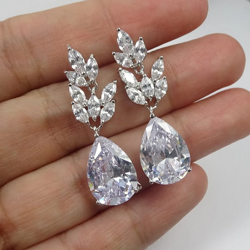 New Newly Designed Women's Dangle Earrings with Water Drop Cubic Zirconia Fashion Wedding Trend Earrings Good Quality Jewelry