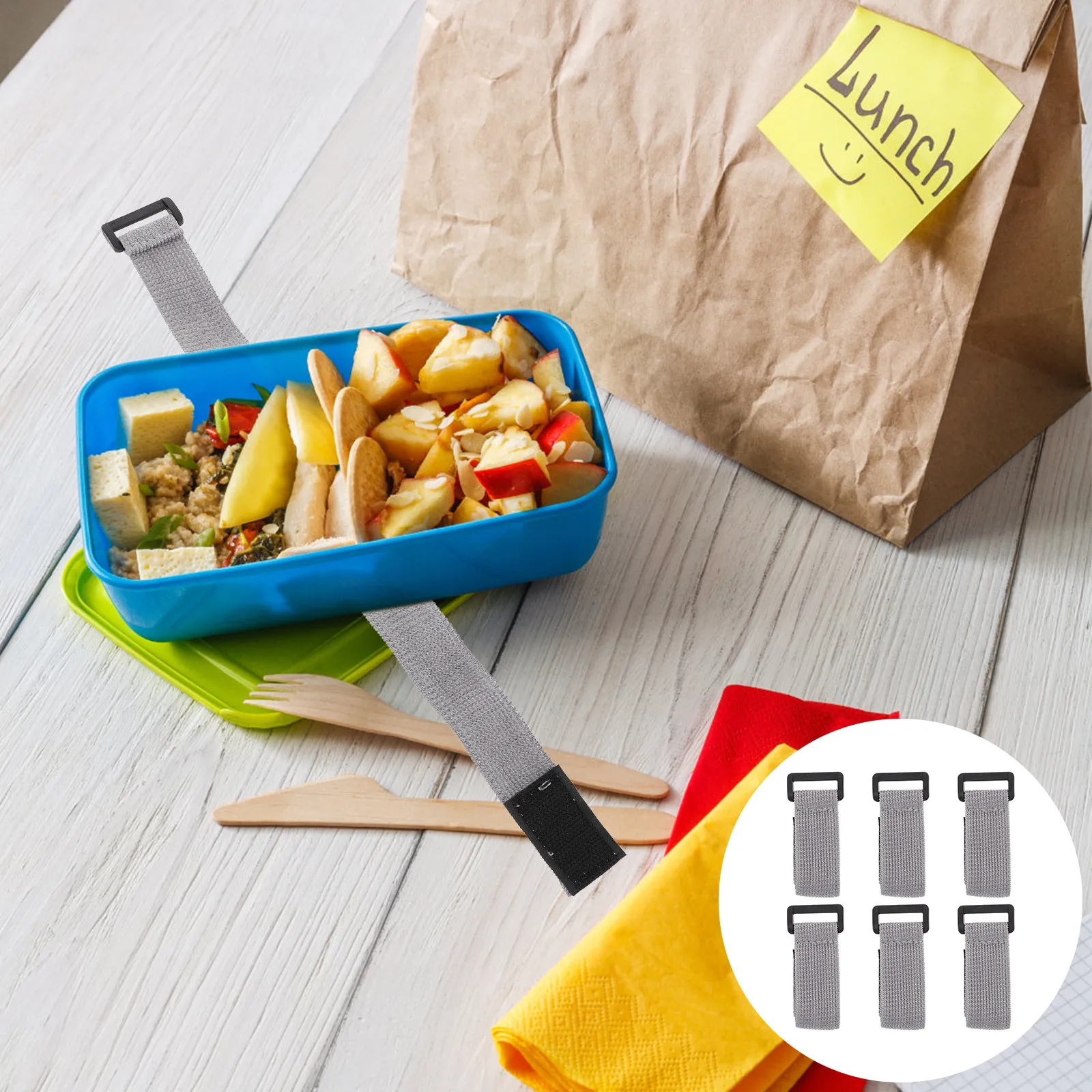 6Pcs Bento Box Elastic Band Premium Reusable Lunch Box Strap for Food Storage School Office Travel Outdoor Picnic Use Grey
