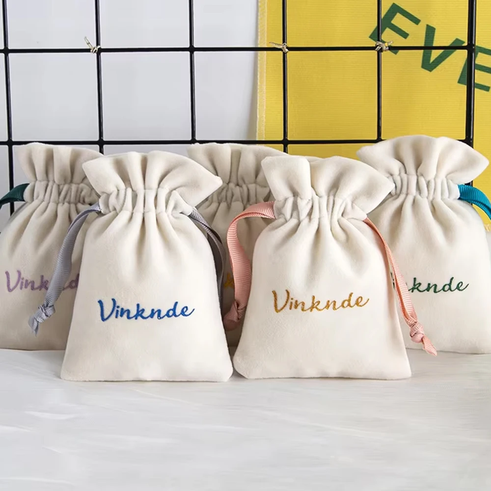 

200Pcs DIY Velvet Jewelry Bags Custom Logo Ribbon Drawstring Bag Gift Pack Dust Covers for Wedding Birthday Party Present Favors