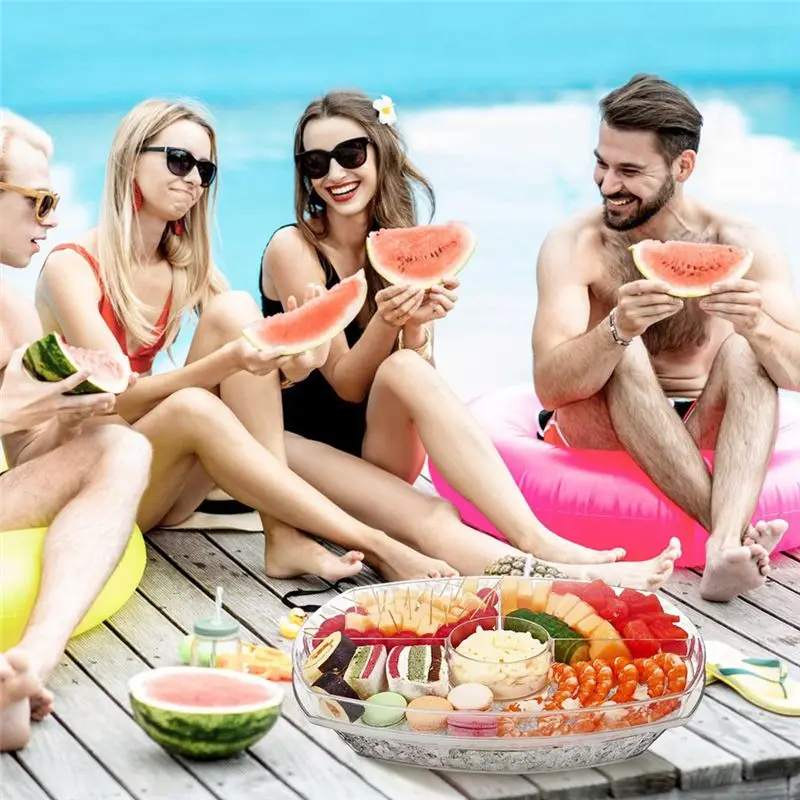 Lightweight Fruit Ice Serving Tray Chilled Veggie Tray With Lid Clear Ice Serving Bowl Appetizer Platter For Cold Cuts Seafood