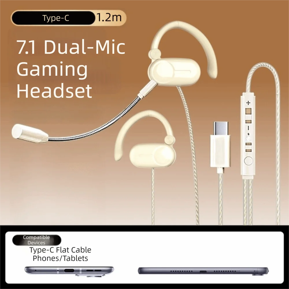 Open Ear Wired Headphones Dual Microphone Ear-hook Wired Earbuds Noise Reduction Detachable Microphone Wired Headset Music