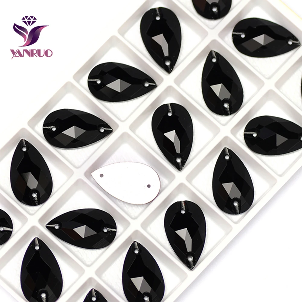 YANRUO 3230 Drop Jet Glass Black Sewn Rhinestones Crystals for Needlework Thermoadhesive Sparkles on Fabric