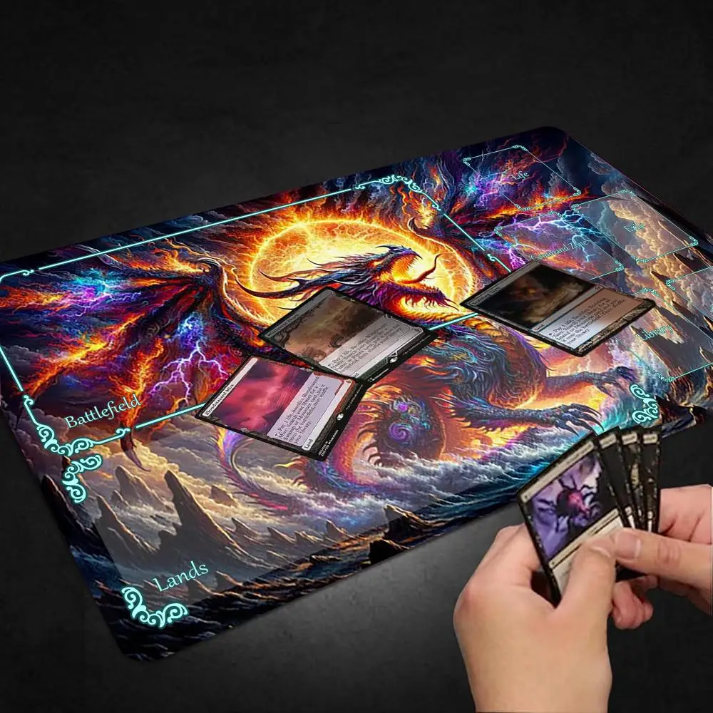 تحلق التنين تصميم Playmat 600x350 مللي متر بطاقة الألعاب التجارية الوسادة مع عدم وجود منطقة سحرية منصات المضادة للانزلاق ل Rune Battlefield MTG TCG LOL #2