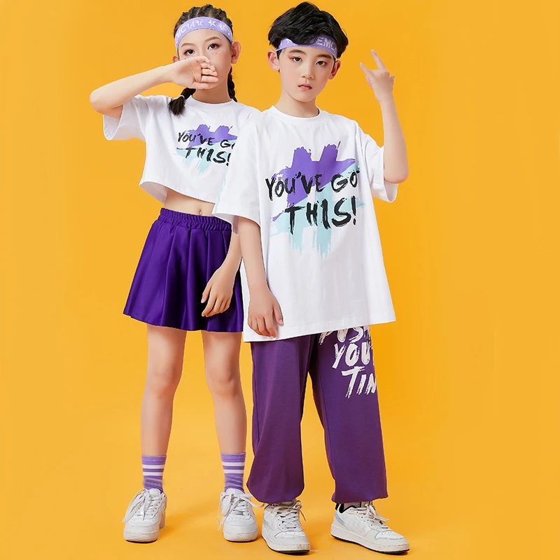 Camiseta para niños, falda, pantalones Cargo para niños y niñas, ropa de Hip Hop, traje de baile de Jazz de porristas, Ropa de baile de calle de escenario DWY8964