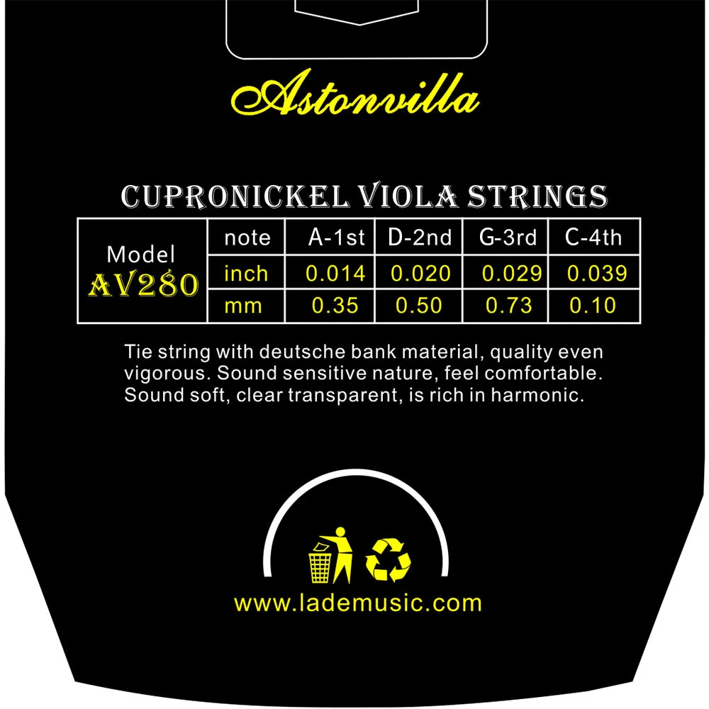 Astonvilla AV-280 Viola Strings Stainless Steel Wire Nickel Silver String For 4/4 3/4 1/2 1/4 Viola String Instrument Accessory