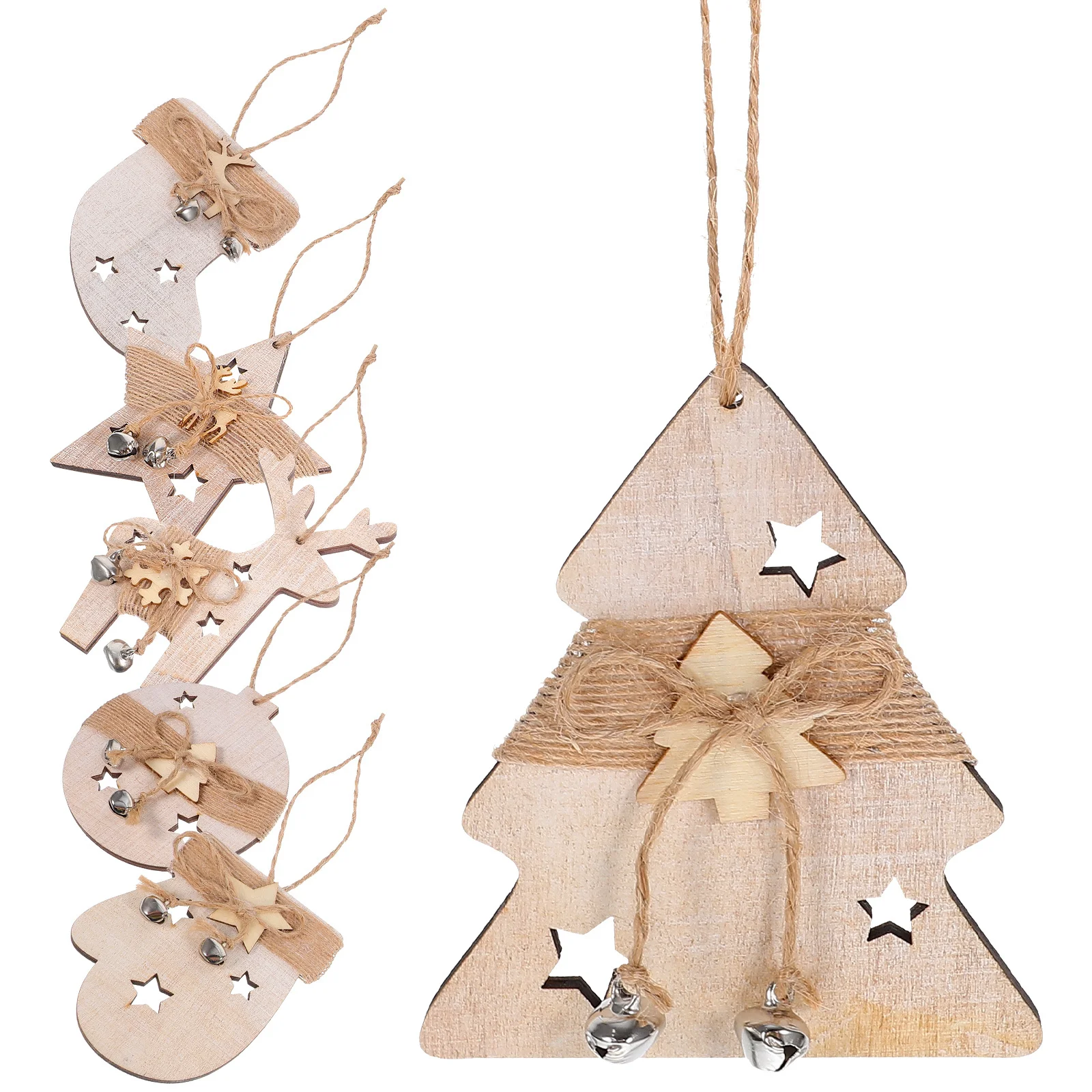 

6Pcs Wood Christmas Tree Pendants Festive Xmas Hanging Ornaments for Tree Wall Door Party Decorations Scene Layout