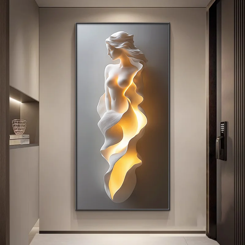 Led Lights Modern Light Luxury Entrance Door Decoration Painting, Simple Abstract Corridor Hanging Painting Wall Lamp Painting view 4