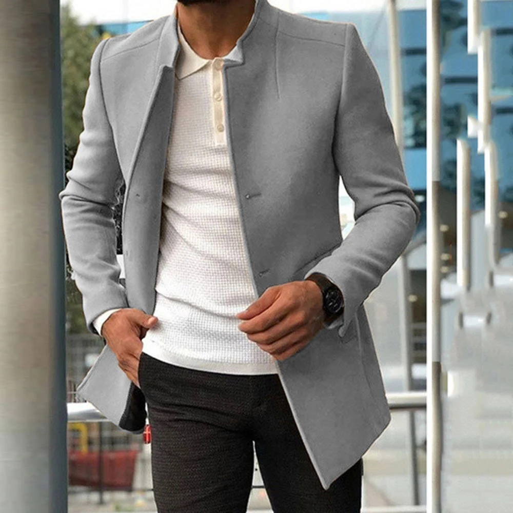 Simple Fashion Woolen Men's Coat Casual  Clothing Youth 2023 Spring and Autumn New Trendy  Solid Color Slim 