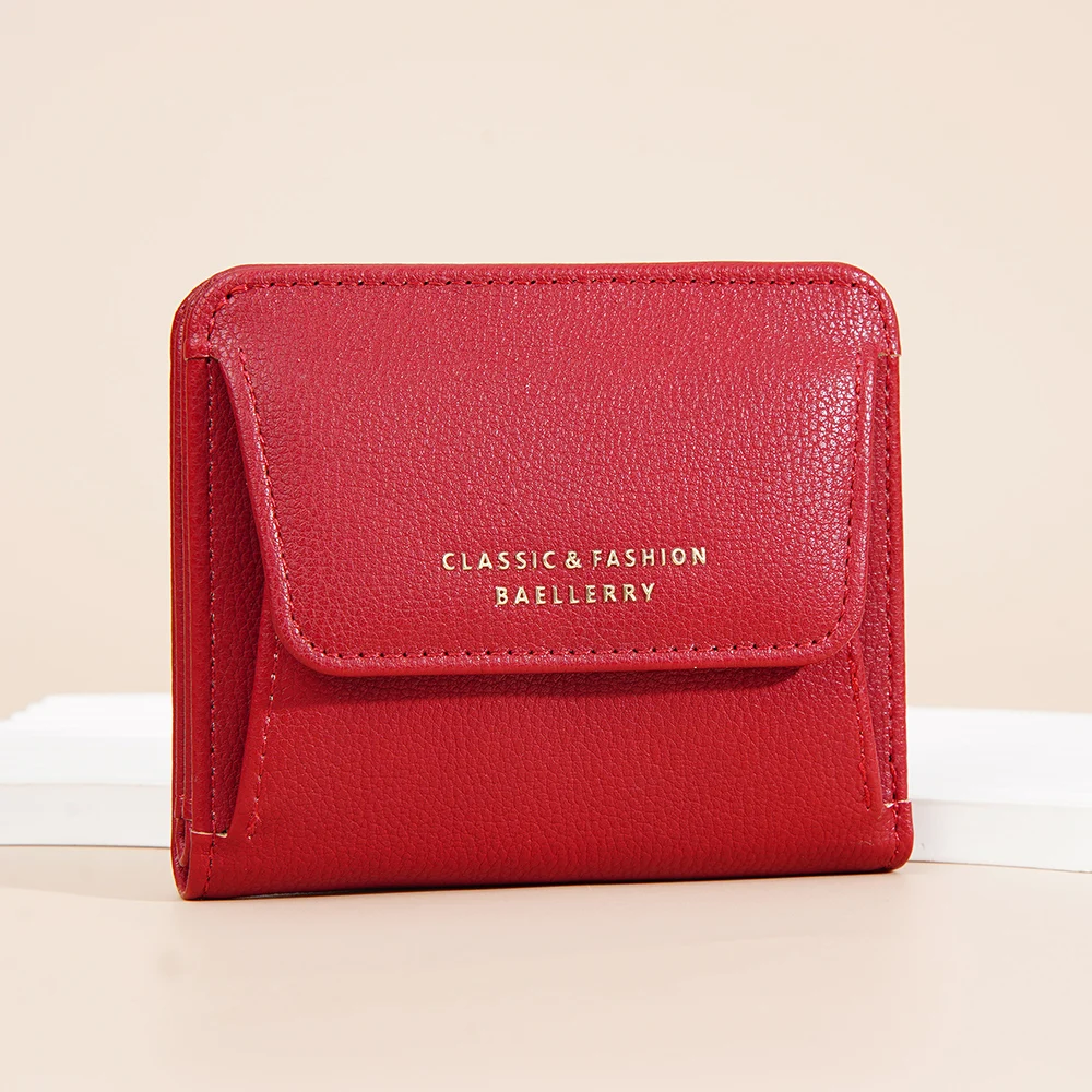 Baellerry Short Mini Wallets for Women PU Leather Card Holder Solid Coin Purse Female Multi-functional Fashion Small Red Wallet