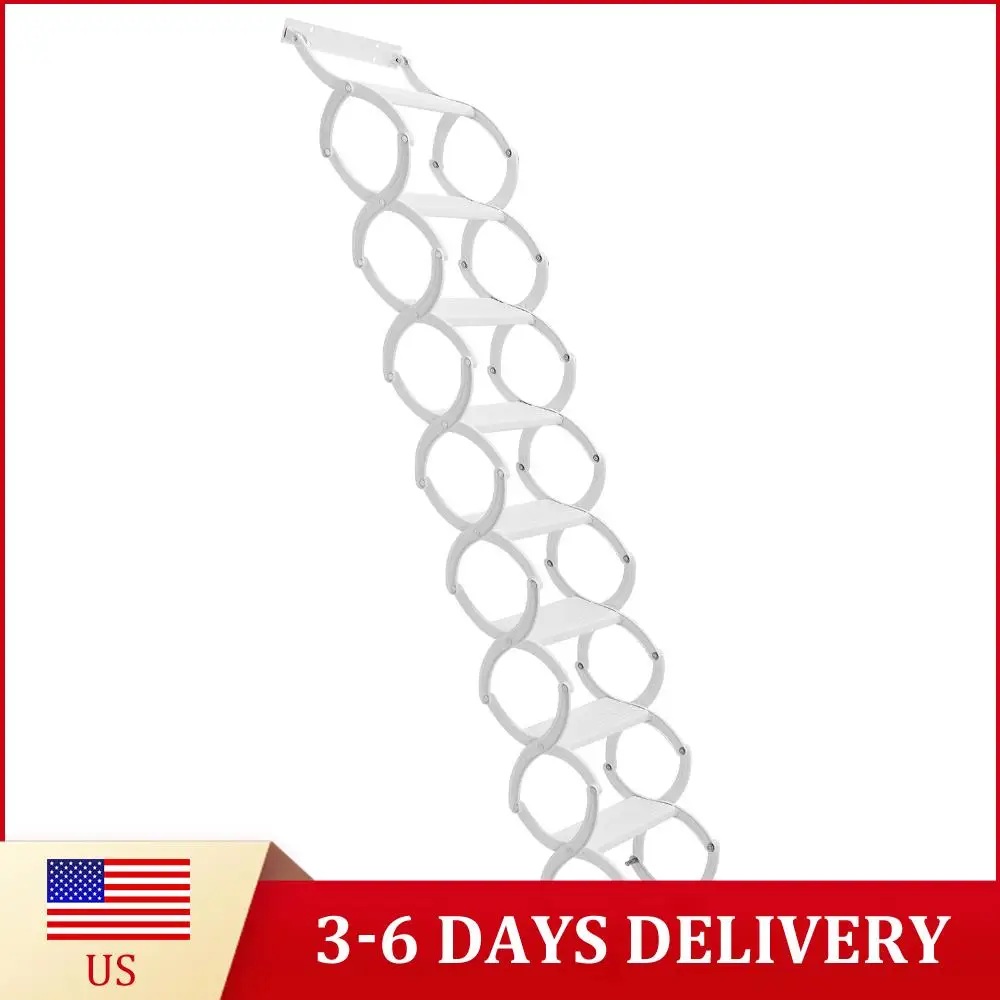 

5-8 Steps Wall Mounted Folding Retractable Loft Ladders Anti-Slip Steps 49in-78in Vertical Height for Basement Warehouse Passage