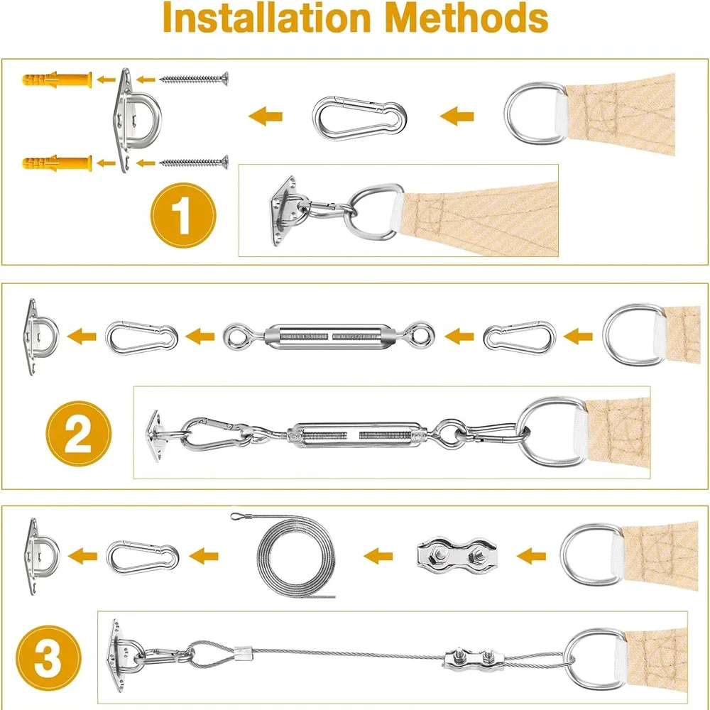 52pcs Sun Shade Sail Hardware Kit for Rectangle Triangle Sun Shade Sails Canopy Installation 304 Stainless Steel Accessories Set