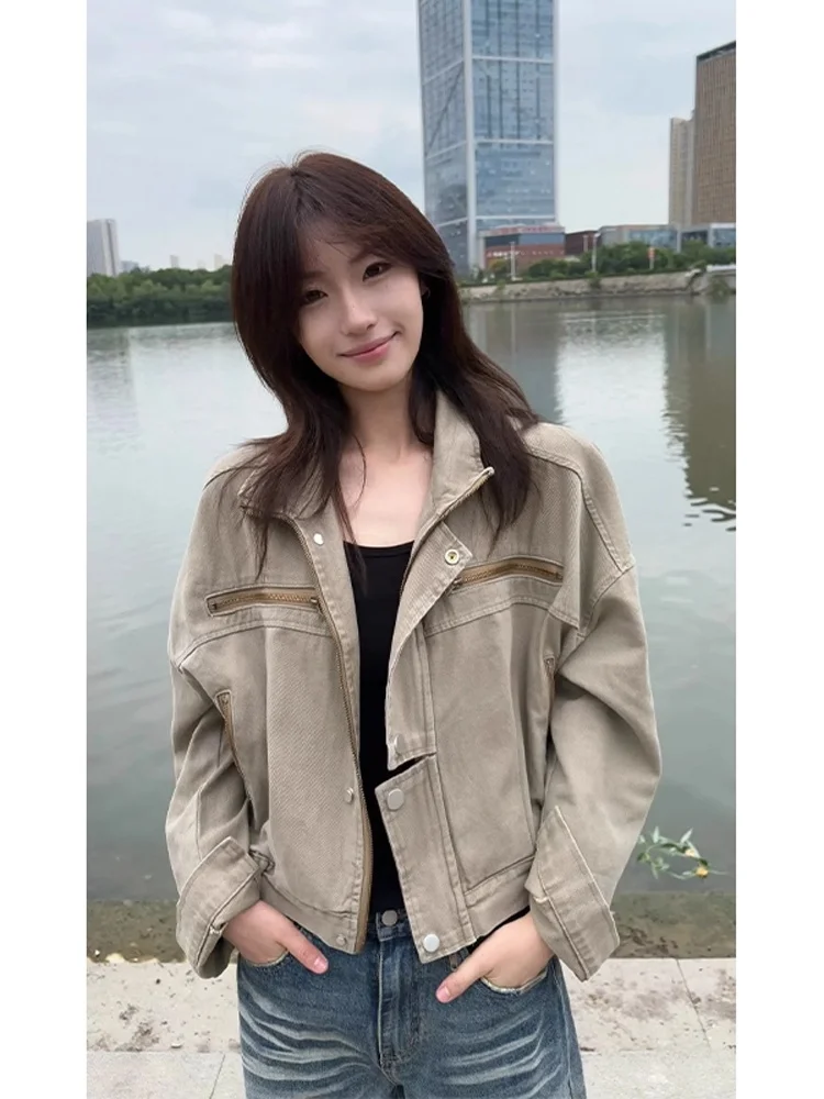 

Американская рабочая одежда в стиле ретро, мужская осенняя джинсовая одежда с воротником-стойкой, свободная посадка для мотоцикла, молодежный размер-стойка Faion