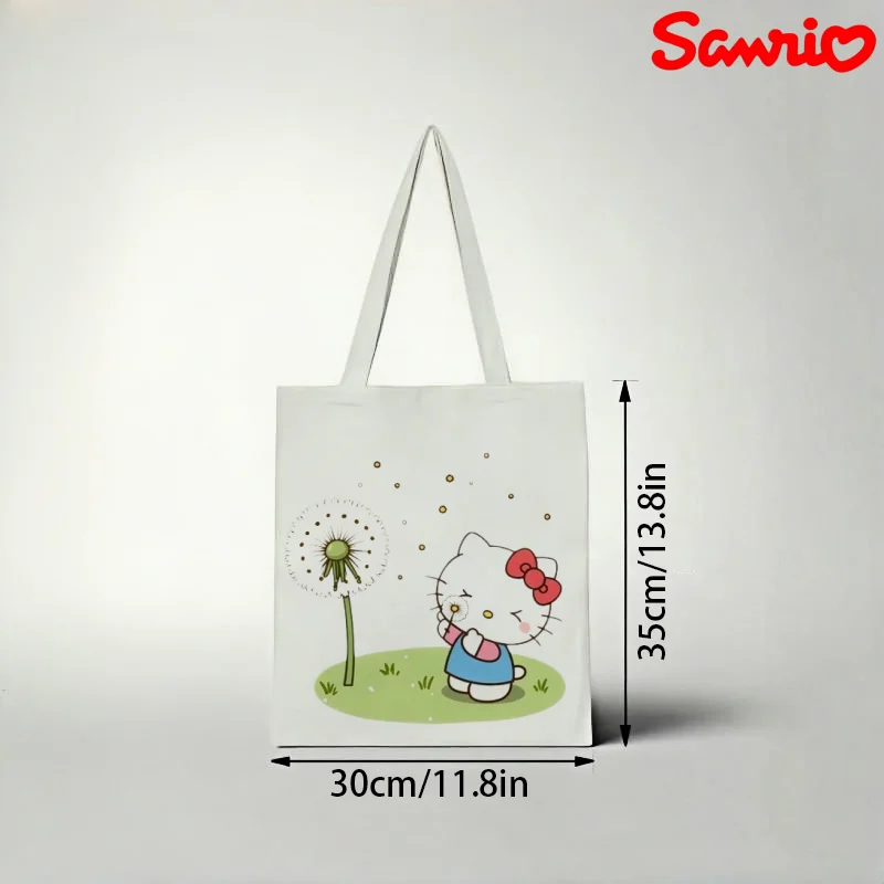 

1pc Sanrio Dandelion Hello Kitty Canvas Tote Bag, Cute Kitty Blowing Dandelion Seeds Eco‑friendly Casual Shoulder Bag