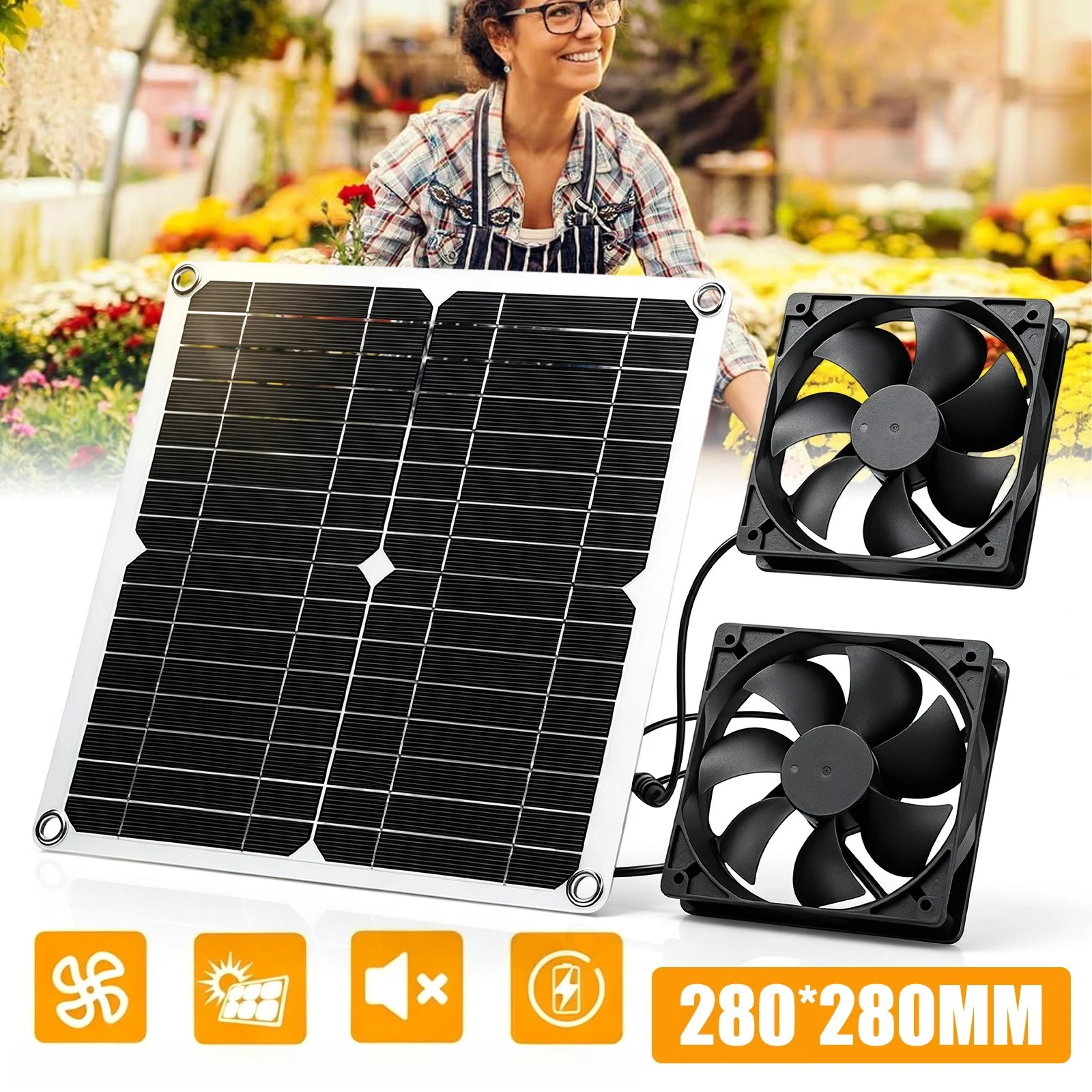 Solarlüfter für Außenbelüftung, 12 W Solarpanel-Ventilator, wetterfest, Doppel-DC-Lüfter für kleine Hühnerställe, Gewächshäuser, Schuppen, Tierhäuser, Fensterentlüftung, einfache Installation
