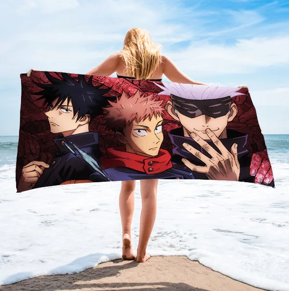 Jujutsu Kaisen Printed Microfiber Bath Beach Towel for Kids Boys 70*140cm Soft Water Absorbing Breathable Anime Swimming Travel