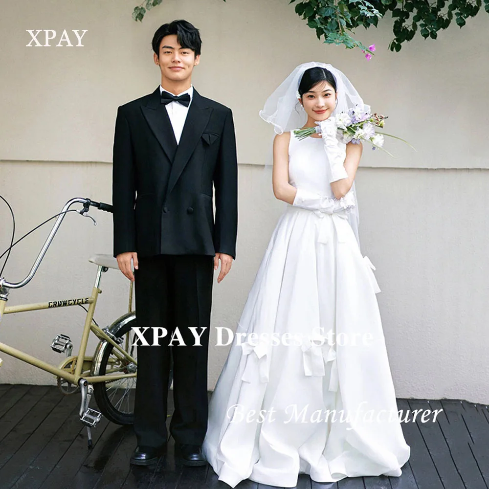 Xpay elegante uma linha vestidos de casamento coreia sessão de fotos o pescoço fitas de cetim macio vestidos de noiva princesa vestido de noiva personalizado