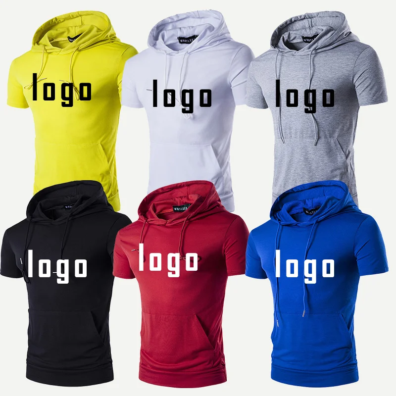 Custom Your Logo Men\'s Hooded T Shirts Loose Straight Fashion Lightweight Casual Streetwear Male Sports