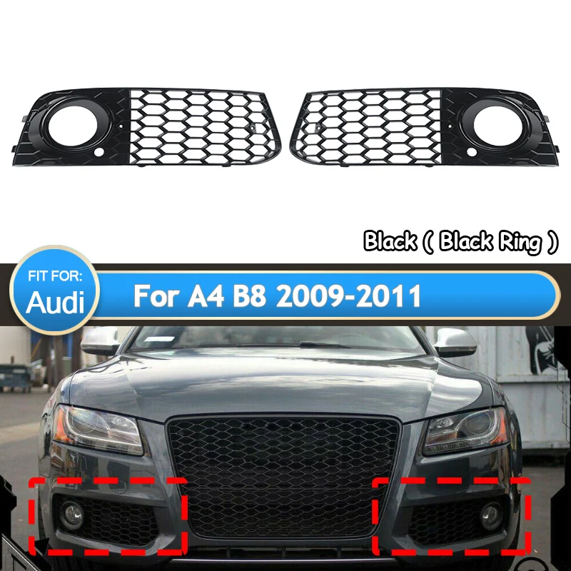 

SAIQINGSP Fit for Audi A4 B8 2009-2011 Black 8KD 807 681, 8KD 807 682 1 Pair of Fog Light Grille Car Accessories Tools