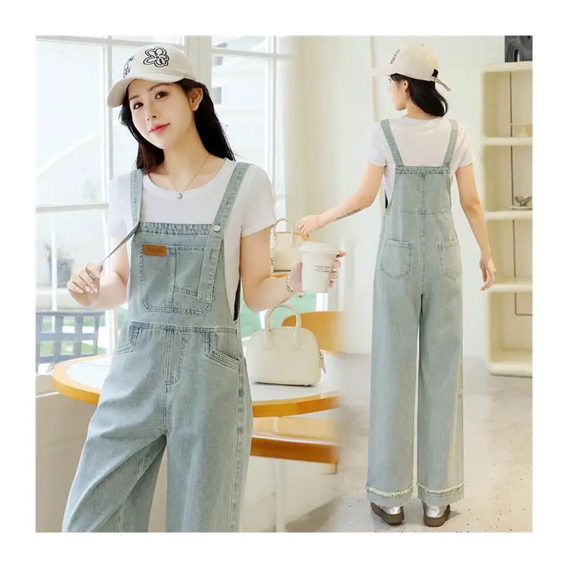 Slim Fit Denim Overalls High Waist Wide Leg Pants Set Women's Faionable Youthful Summer New Sle Drapey  Trousers