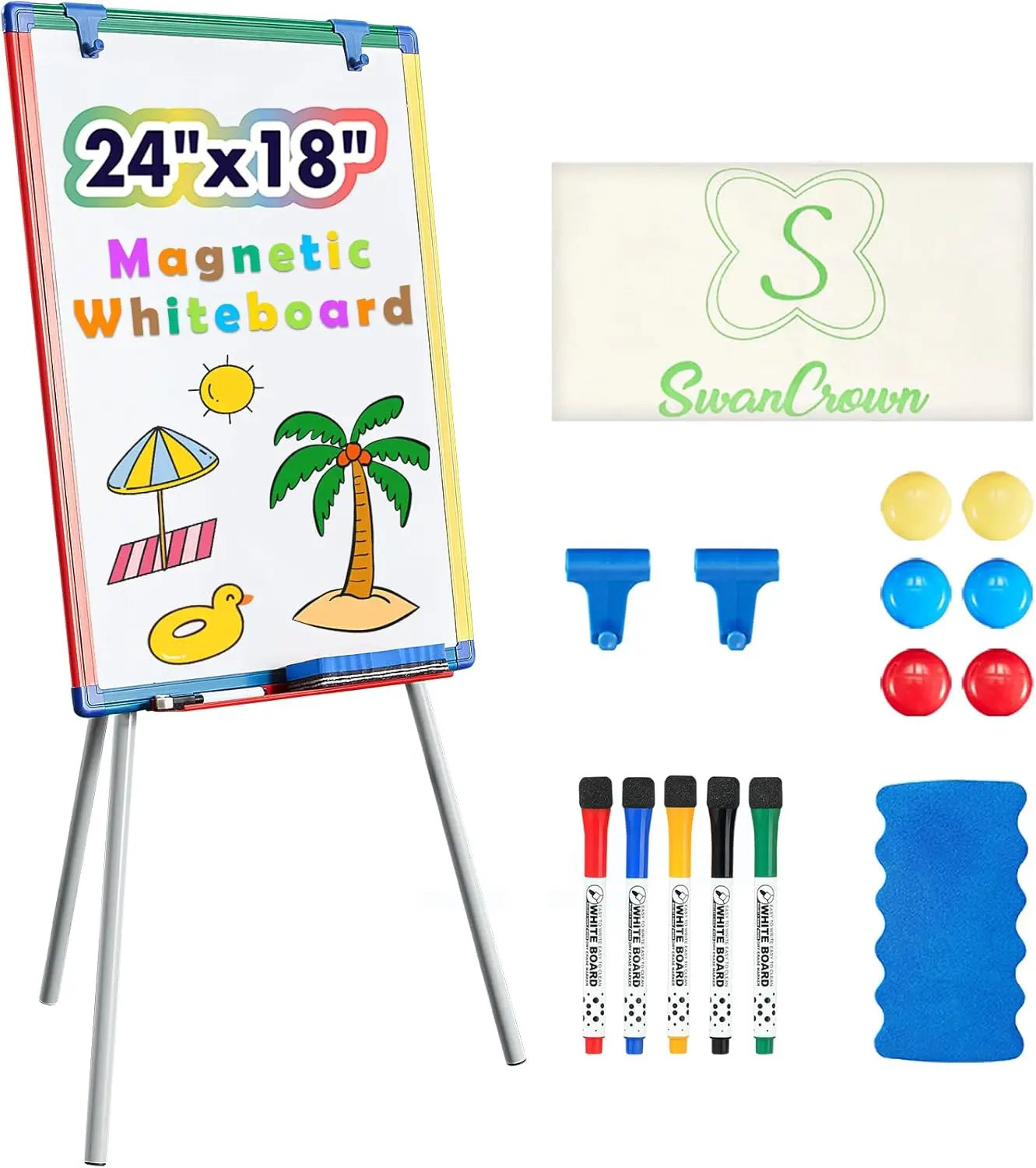 

Dry Erase Board for Kids 24x18 inch Magnetic Whiteboard Easel with Height-Adjustable Stand, Perfect for Drawing and Learning