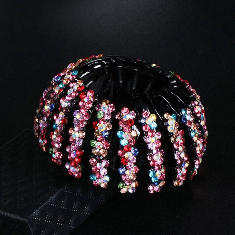 Fashion Bun Crystal Flowers Hair Claw Rhinestone Bun Maker Curler Hair Clip Bird Nest Expanding Hairpin Women Hair Accessories