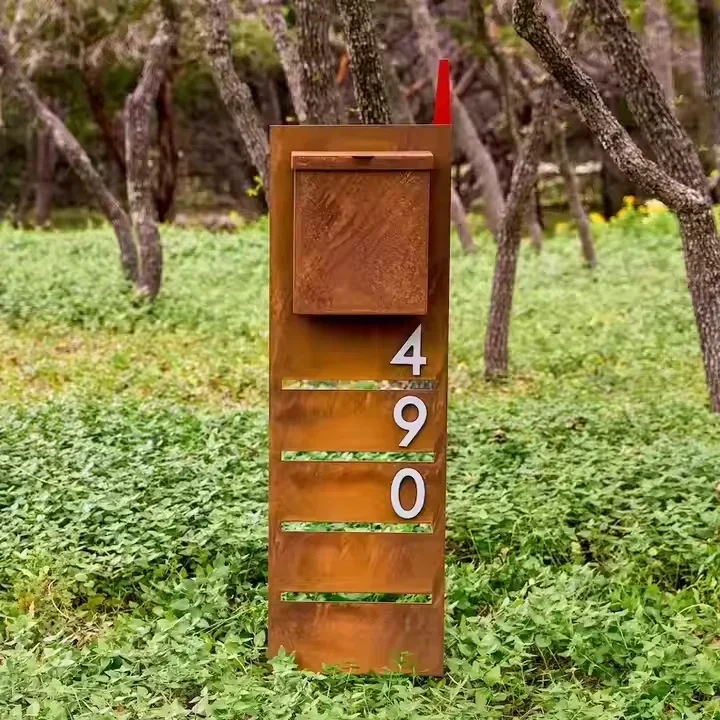 Laser Cut Rusty Red Cute Mailbox And Post Design