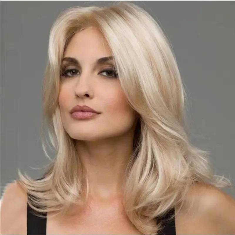 

Lady Daily Match Wear Wig Shoulder Length Hair Cocktail Party Headwear Waves Roll Hair Woman Party Center Parted Curly Hair