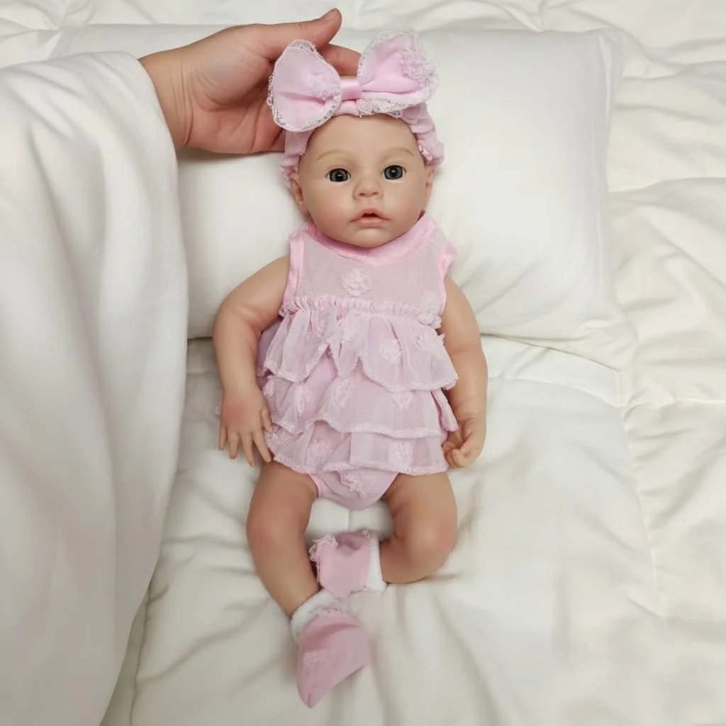 AnjoDoll 13 بوصة سيليكون مرج تولد من جديد بيبي فتاة، فم مفتوح، مقاوم للماء، ألعاب بناتي حديثي الولادة مرسومة بالحياة