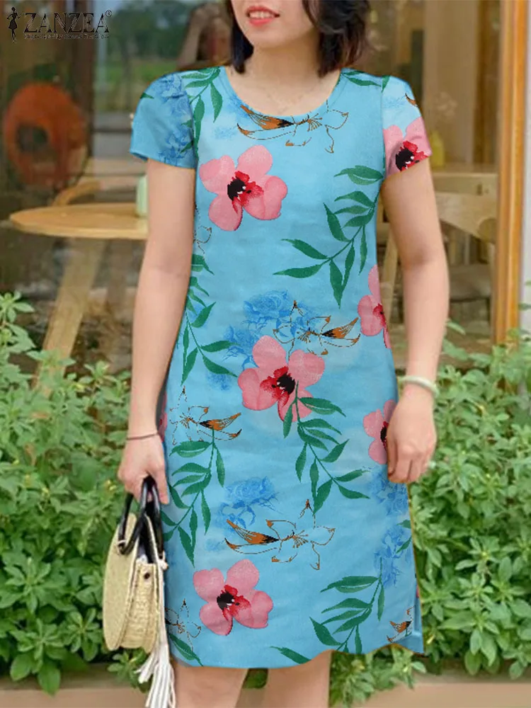 Summer Vintage Floral Printed Party Dress 2024 ZANZEA Women Elegant O Neck Short Sleeve Vestido Casual Bohemian Beach Sundress