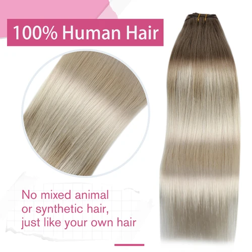 Imagen 2 del producto Moresoo-mechones de cabello humano tejido en máquina DE DOBLE TEJIDO Remy, piezas de cabello Balayage para mujeres, extensión de cabello de trama recta
