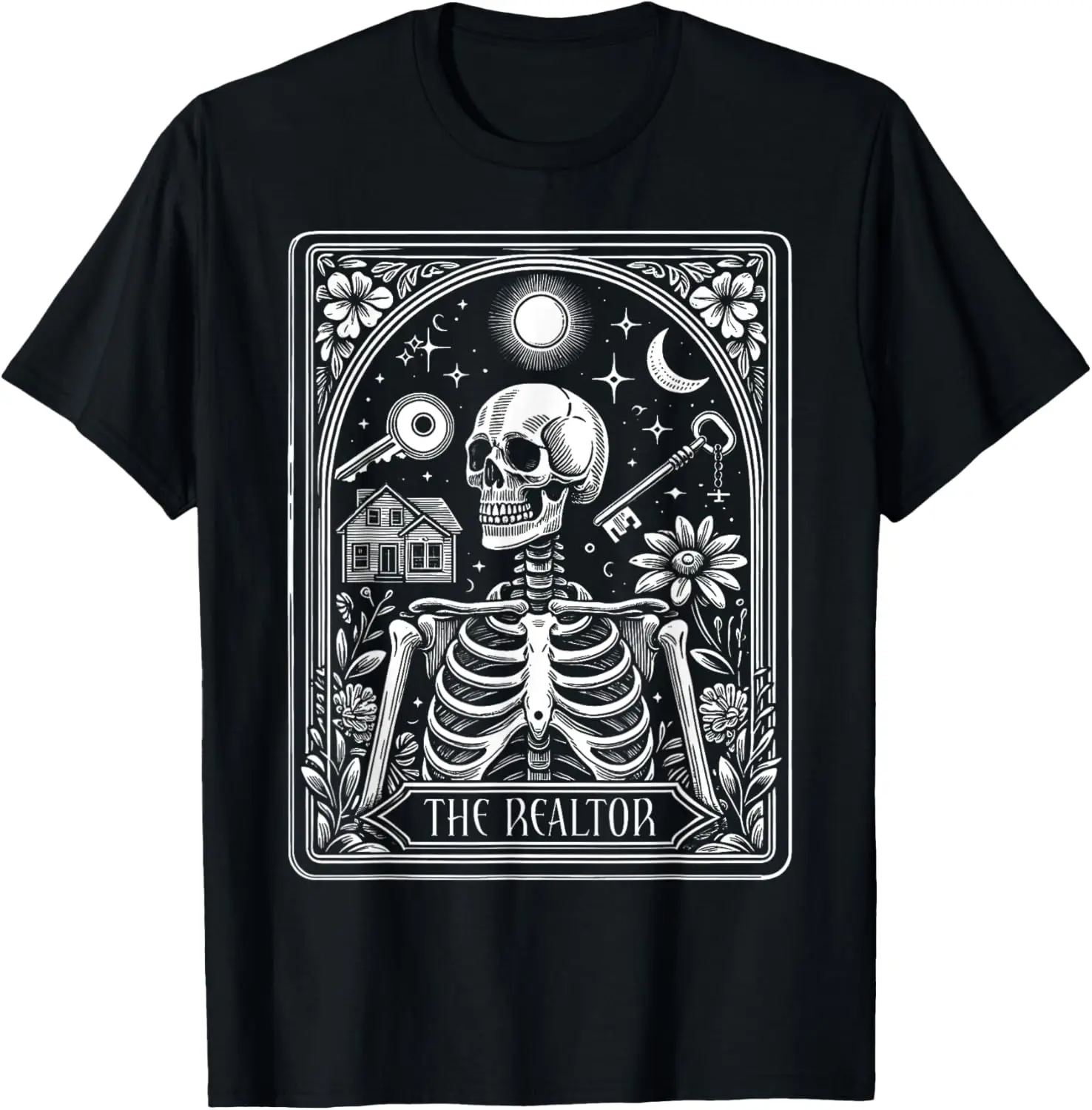 Skeleton Tarot Card Witch Vibes Astrology Realtor T-Shirt 100% Cotton Trendy Y2K Short-Sleeve Tee-Soft, Quick-Drying,