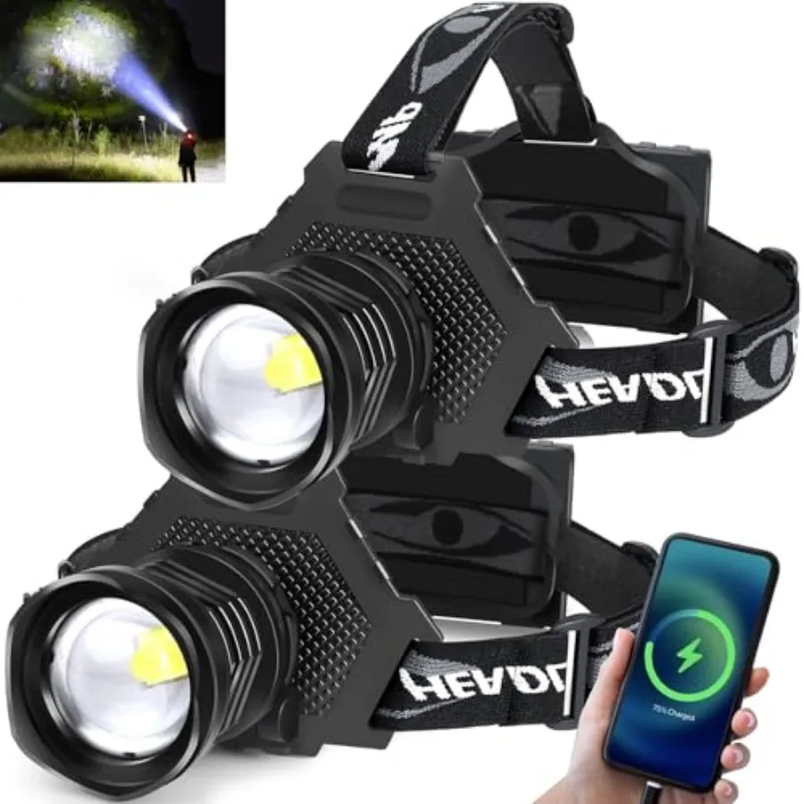 Rechargeable LED Headlamp 1080 Lumen, Super Bright Head Lamp Flashlight with 5 Lighting Modes, IPX6 Waterproof, Zoomable Headli