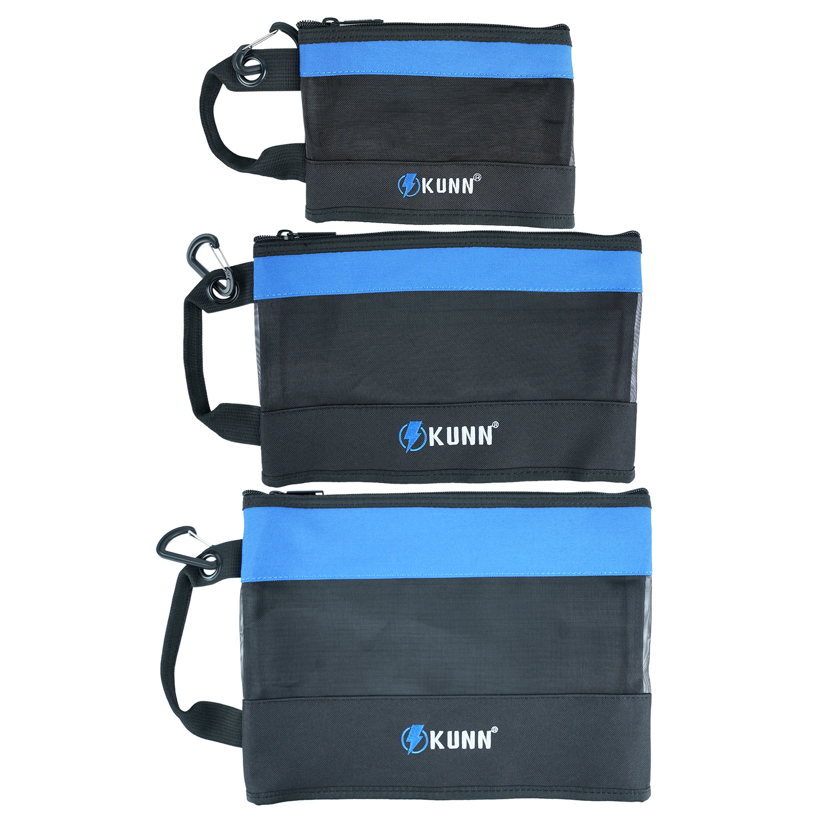 KUNN Small Tool Bag Canvas,3 Pcs Heavy Duty Zipper Tool Pouch Multi-Use Tools Organizer with Carabiner,3 Size