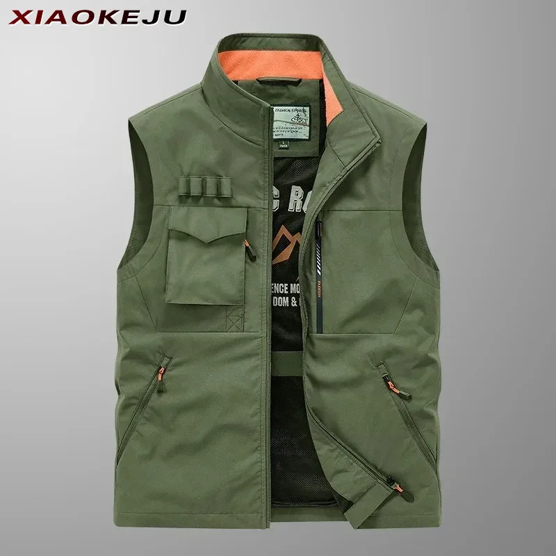 

Fishing Men's Sleeveless Camping Jacket Hunting Motorcyclist Clothing Vest Mountaineering Windbreaker Denim Man Leather Vests