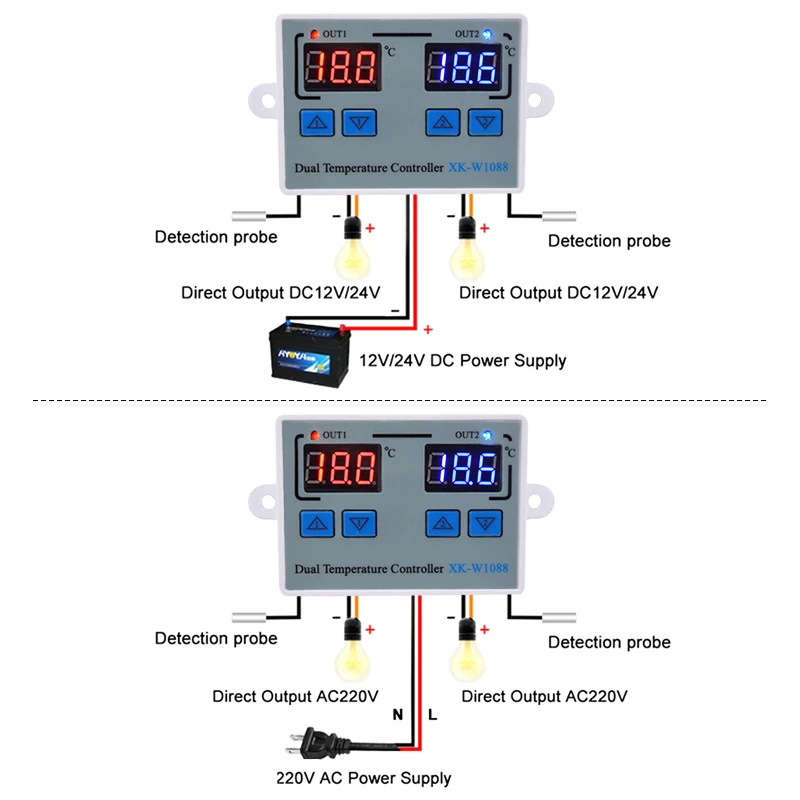 W1088 digital temperature and humidity controller egg incubator thermostat humidity controller heating and cooling controller