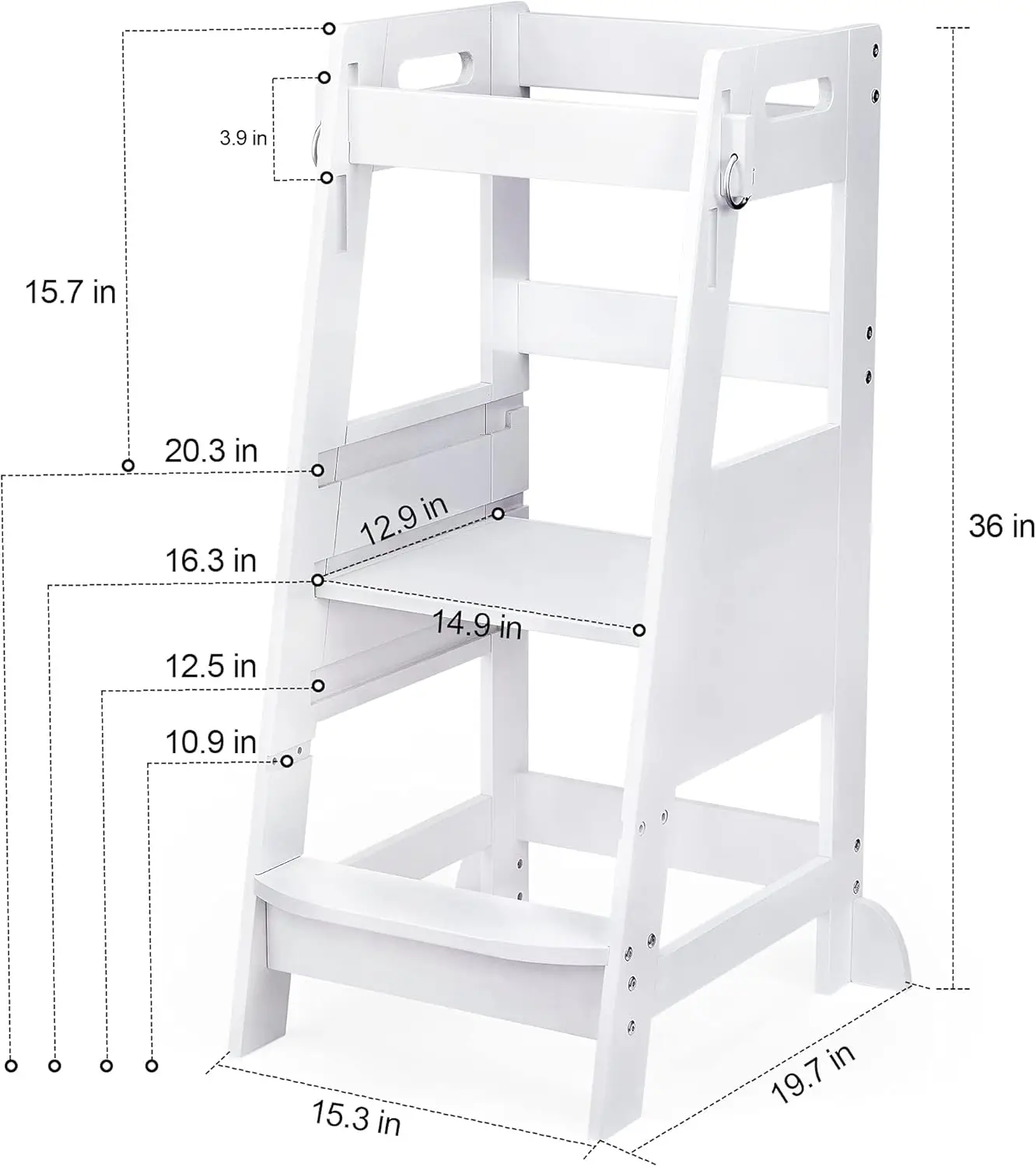 Banqueta de bambu para cozinha infantil, torre de pé branca, altura ajustável com proteção antiderrapante para contagem de cozinha infantil