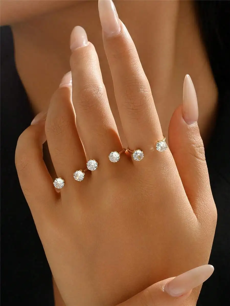 

6pcs Set Crystal Stone Adjustable Ring For Women