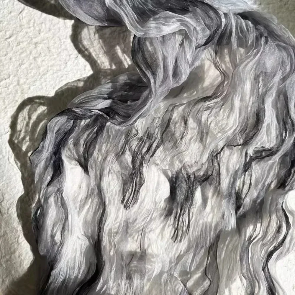 

Black White Ink Wash Irregular Pleated Fabric for Ancient Style Diy Styling Clothing Designer Fabrics Cloth Diy Sewing Per Meter