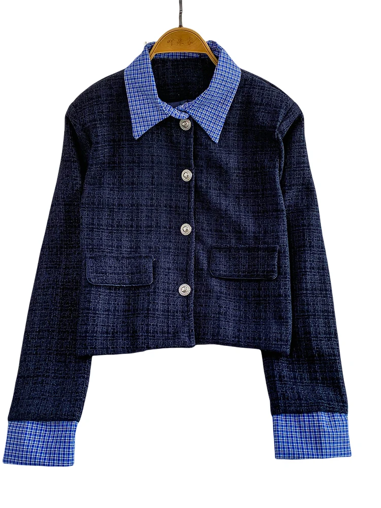 

Женское пальто Ele ort Long Sve Woolen с воротником-стойкой Jaet Faionable Age-Defng контрастного цвета Luxury Sle