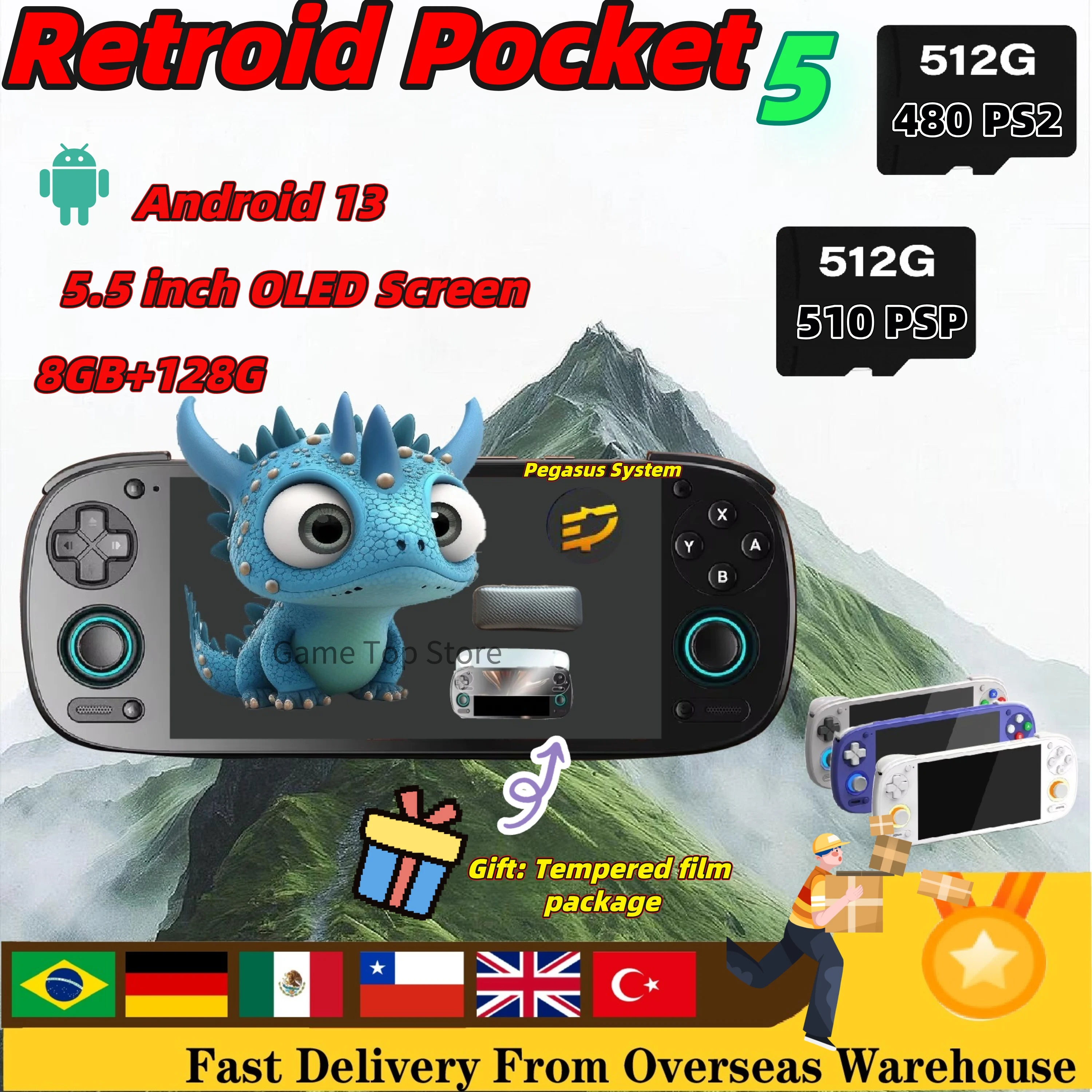 

Retroid Pocket 5 Retro Handheld Game Console Android13 Video Game Consoles 5.5 Inch OLED Touch Screen Bluetooth RP5 PSP PS2 Gift