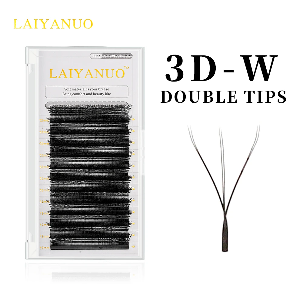 LAIYANUO-extensiones de pestañas con doble punta, 3D W, en forma de W, prefabricadas