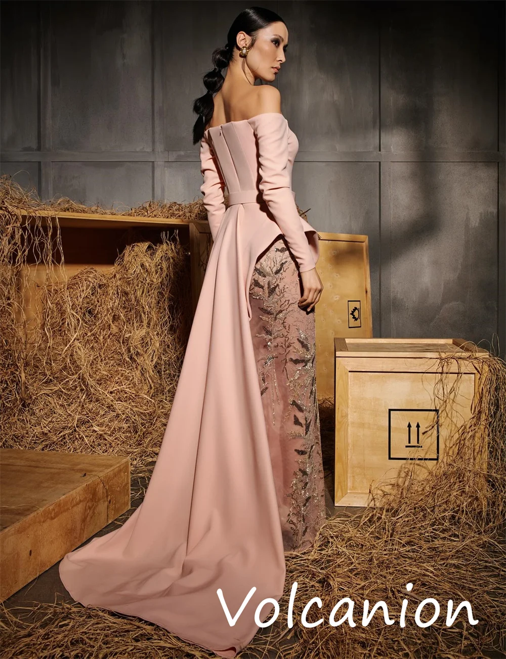 Jersey a juego intrincado personalizado, faja con lentejuelas, trompeta, hombros descubiertos, vestidos largos, ocasión a medida, Retro