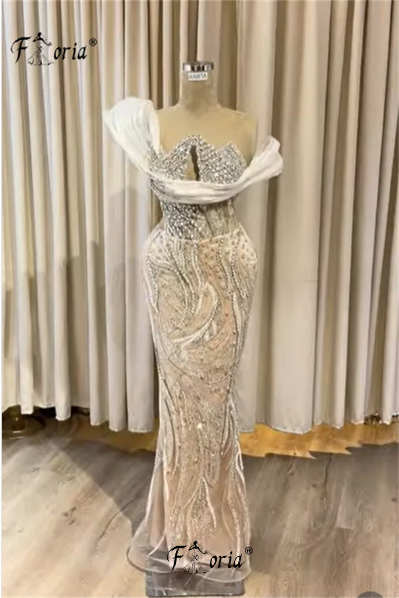 

Великолепное вечернее платье-русалка с бисером и кристаллами, цвета нюд, для торжественных мероприятий, свадеб и гала-вечеров, на заказ