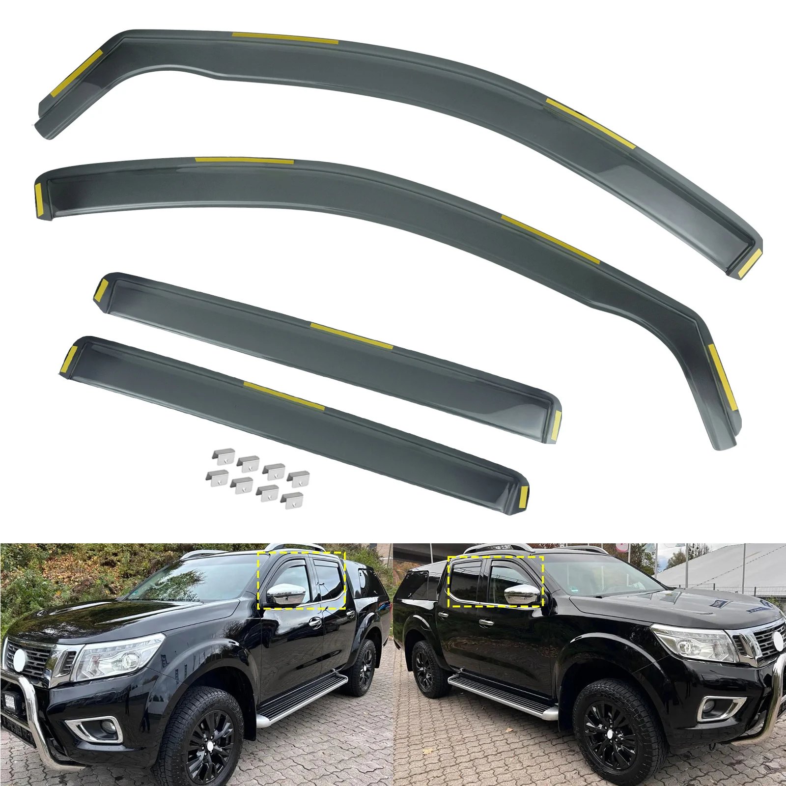 

4Pcs Tint Wind Rain Sun Guard Deflectors For Nissan Navara NP300 Pickup D23 Double Cab 2014-2024 Auto Window Edgevisors